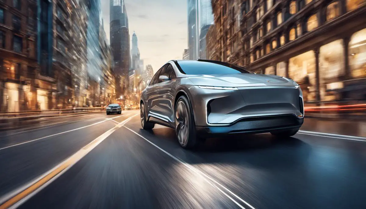 Illustration of an autonomous vehicle driving on a city street